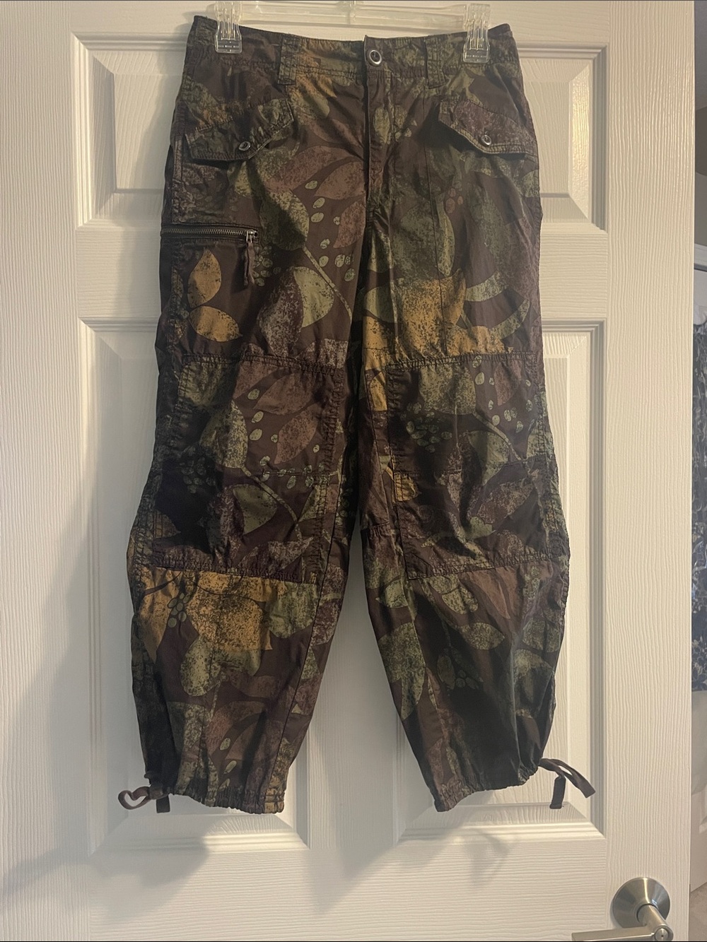 Anthropologie Camo Cargo Drawstring Pants - Green/Brown Print Size 25 XS